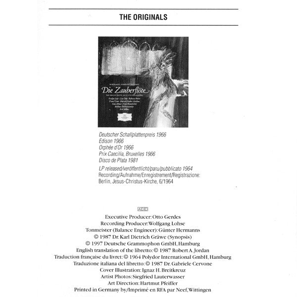 Wolfgang Amadeus Mozart - Evelyn Lear · Roberta Peters · Lisa Otto · Fritz Wunderlich · Dietrich Fischer-Dieskau · Franz Crass · Hans Hotter · Berliner Philharmoniker, Karl Böhm : Die Zauberflöte = The Magic Flute = La Flute Enchantée (2xCD, Album, RE, RM)