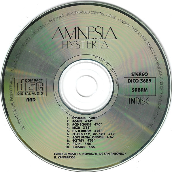Amnesia : Hysteria (CD, Album)