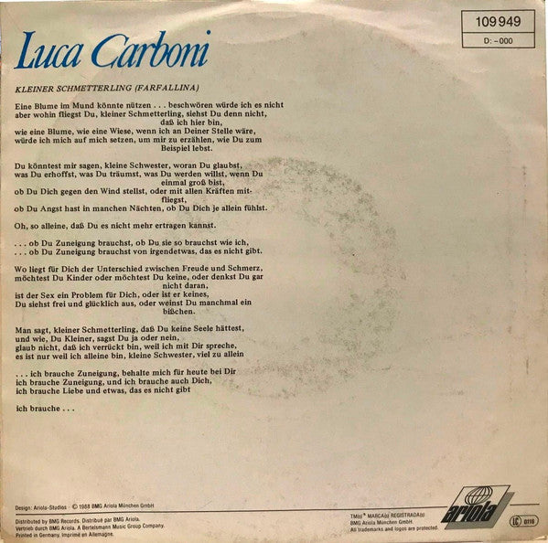 Luca Carboni : Farfallina (7", S/Sided, Promo)