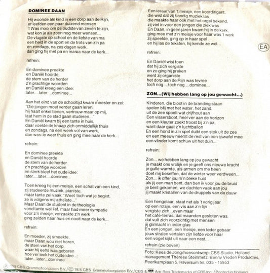 Thérèse Steinmetz : Dominee Daan (7", Single)