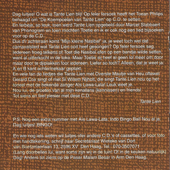 Wieteke van Dort, Elly Ruimschotel, Gerard Cox, Willem Nijholt, Guus Becker, Harry Bannink : De Koempoelan Van Tante Lien (CD, Album)