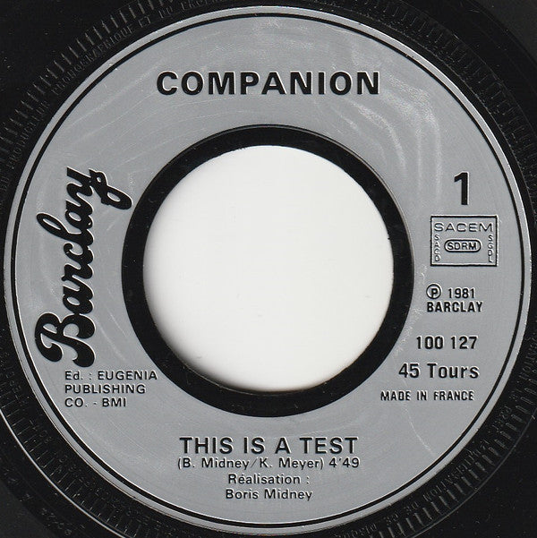 Companion (2) : This Is A Test (7", Single)