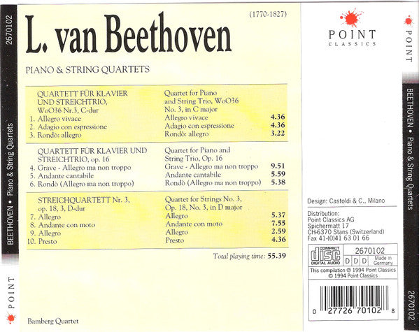 Ludwig van Beethoven : Piano & String Quartets (CD, Comp)