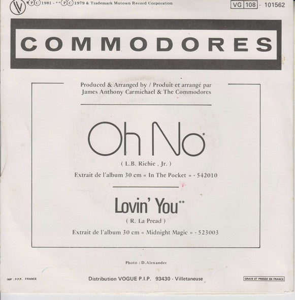 Commodores : Oh No (7", Single)