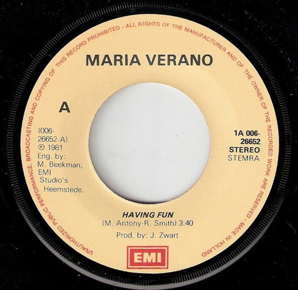 Maria Verano : Having Fun  (7", Single)