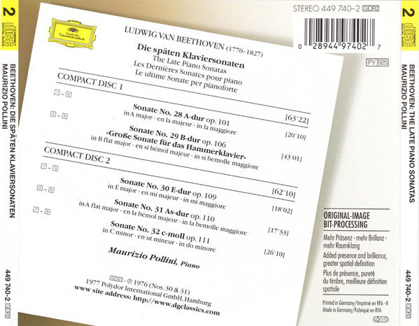 Ludwig van Beethoven, Maurizio Pollini : Die Späten Klaviersonaten = The Late Piano Sonatas = Les Dernières Sonates Pour Piano (2xCD, Comp, RE, RM, PMD)