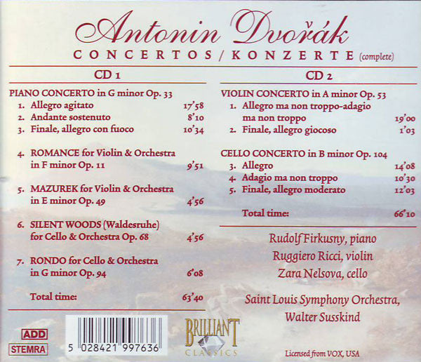 Antonín Dvořák : Concertos (Complete) (2xCD, Album)