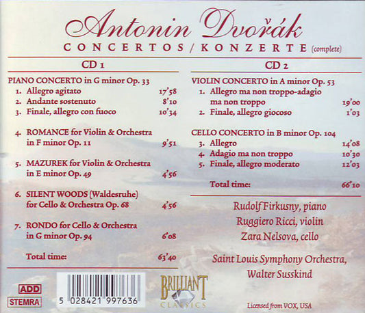 Antonín Dvořák : Concertos (Complete) (2xCD, Album)