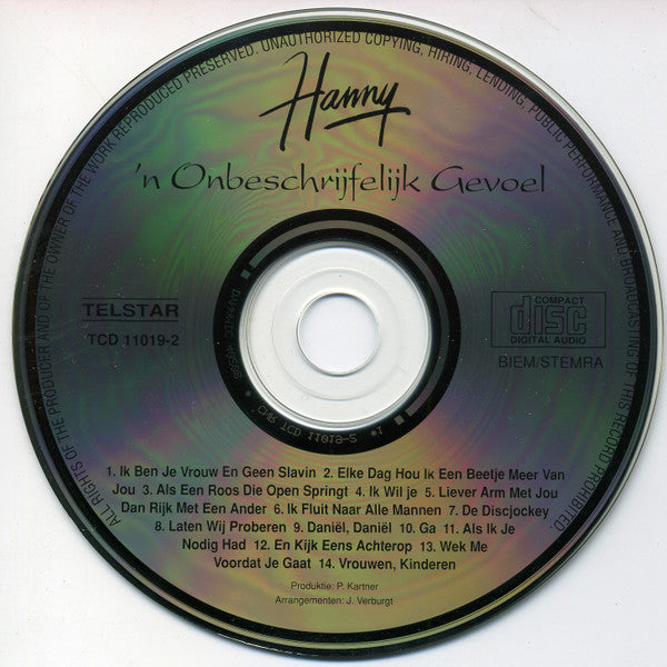Hanny (2) : 'n Onbeschrijfelijk Gevoel (CD, Album)