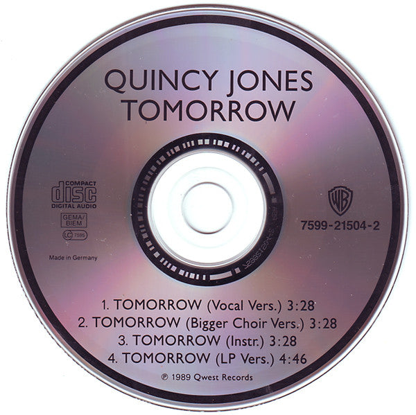 Quincy Jones Featuring Tevin Campbell : Tomorrow (A Better You, A Better Me) (CD, Maxi, M/Print)