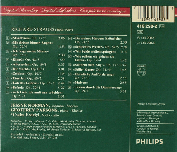 Richard Strauss - Jessye Norman, Geoffrey Parsons (2) : Lieder (CD, Album, Sli)