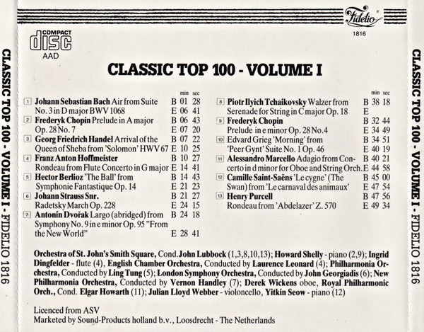 Wolfgang Amadeus Mozart - Felix Mendelssohn-Bartholdy - Franz Schubert - Georg Friedrich Händel - Georg Philipp Telemann : Classic Top 100 Volume 1 (CD, Comp)