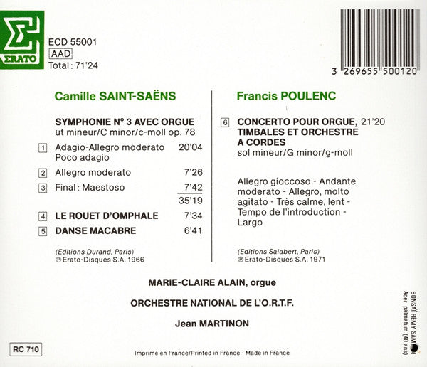 Camille Saint-Saëns, Francis Poulenc - Orchestre National De L'ORTF, Jean Martinon, Marie-Claire Alain : Saint-Saëns: Symphonie Avec Orgue · Danse Macabre · Poulenc: Concerto Pour Orgue (CD, Album, Comp)