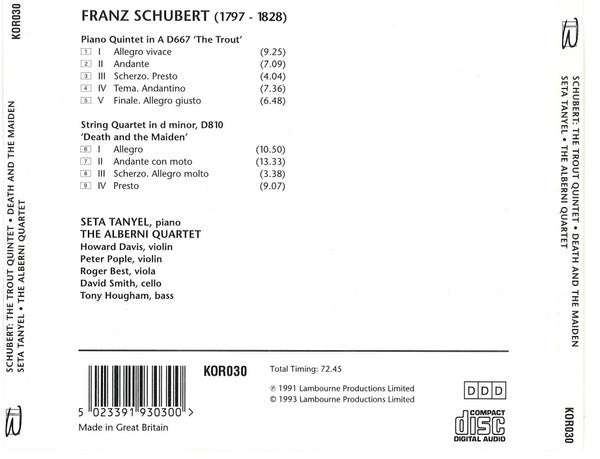 Franz Schubert, Seta Tanyel, The Alberni Quartet : Schubert: Trout Quintet / Death And The Maiden (CD, Album)
