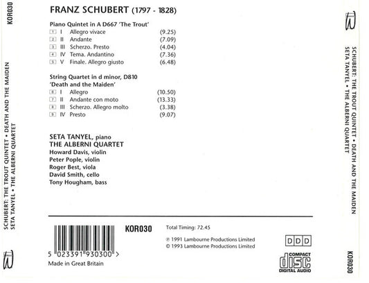 Franz Schubert, Seta Tanyel, The Alberni Quartet : Schubert: Trout Quintet / Death And The Maiden (CD, Album)