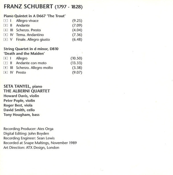 Franz Schubert, Seta Tanyel, The Alberni Quartet : Schubert: Trout Quintet / Death And The Maiden (CD, Album)