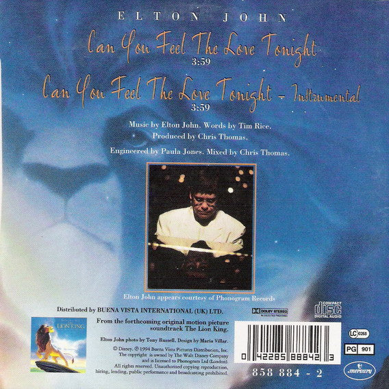Elton John : Can You Feel The Love Tonight (CD, Single, Car)