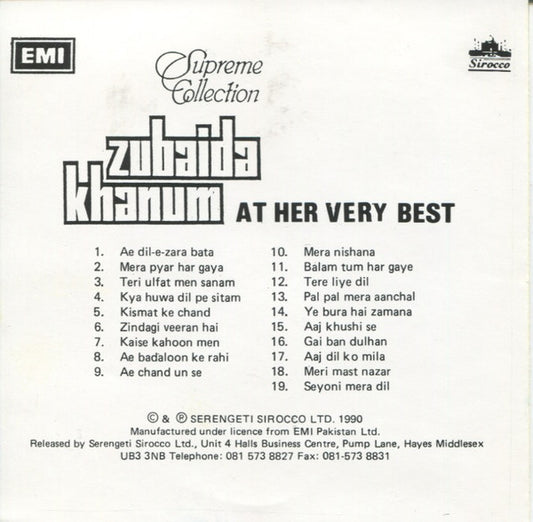 Zubeeda Khanum : Zubaida Khanum At Her Very Best (CD, Comp)