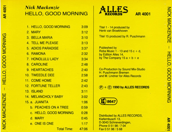 Nick MacKenzie : Hello, Good Morning (CD, Album)