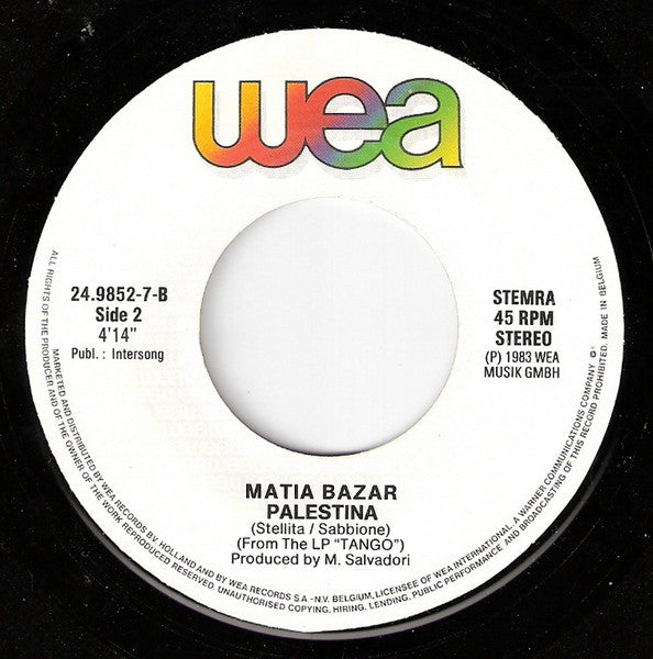 Matia Bazar : Vacanze Romane (7", Single)