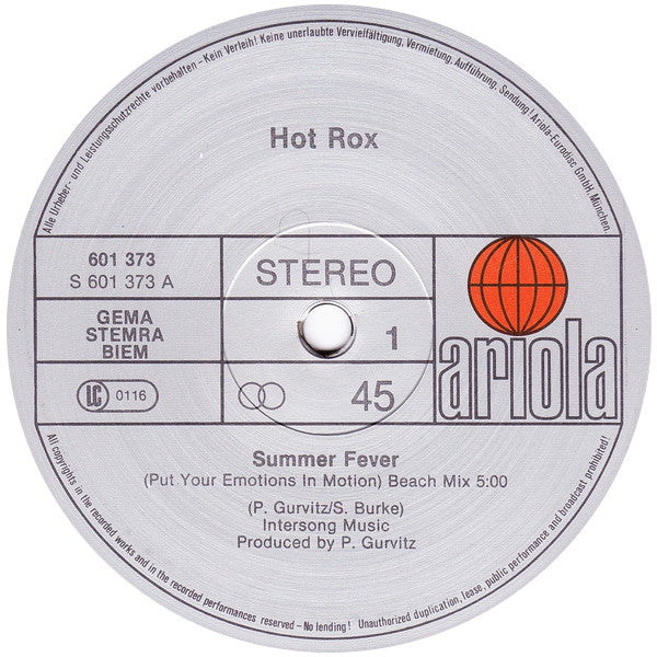 Hot Rox : Summer Fever (Put Your Emotions In Motion) (Beach Mix) (12", Maxi)