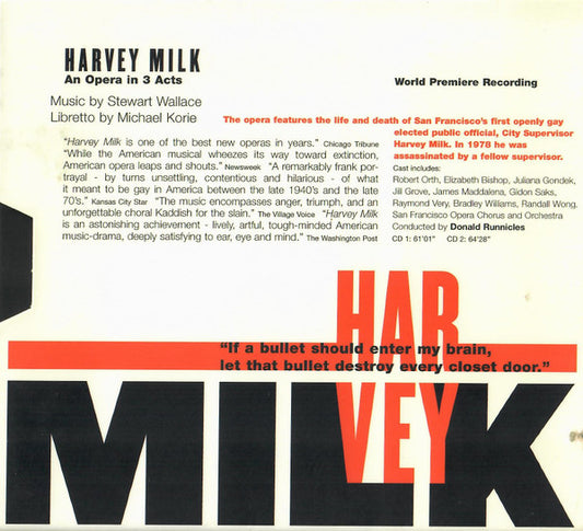 Stewart Wallace, Michael Korie, San Francisco Opera Orchestra, Donald Runnicles : Harvey Milk (2xCD)