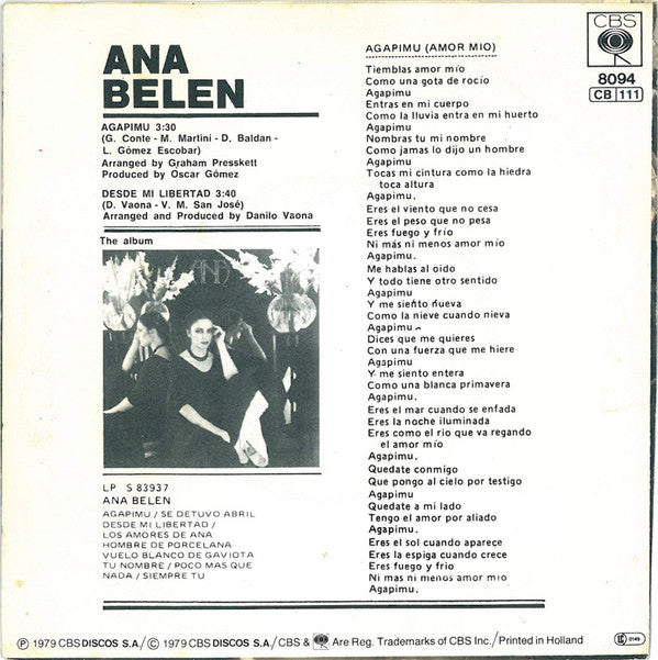 Ana Belén : Agapimu (7", Single)