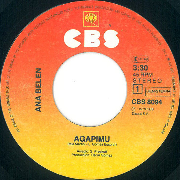 Ana Belén : Agapimu (7", Single)