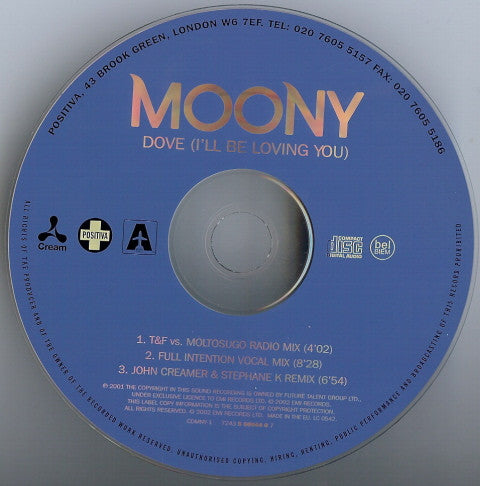 Moony : Dove (I'll Be Loving You) (CD, Single, Enh)