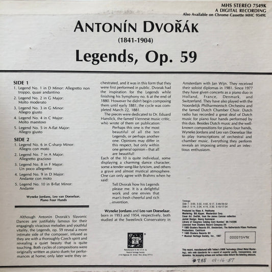 Antonín Dvořák : Legends, Op. 59 (LP, Album)