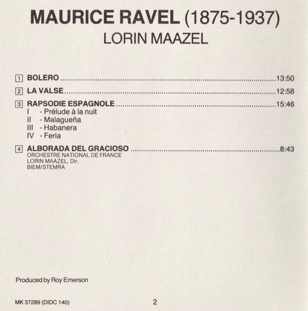 Maurice Ravel - Lorin Maazel, Orchestre National De France : Bolero / La Valse / Rapsodie Espagnole / Alborada Del Gracioso (CD)