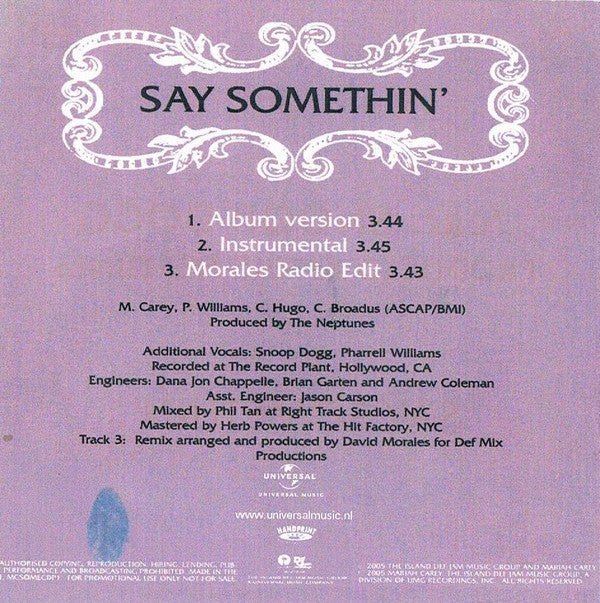 Mariah Carey : Say Somethin' (CDr, Single, Promo)