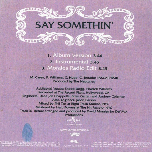 Mariah Carey : Say Somethin' (CDr, Single, Promo)