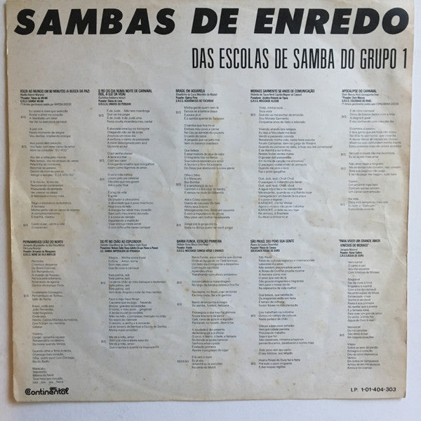 Various : Sambas De Enredo Das Escolas De Samba Do Grupo 1 (LP, Com)