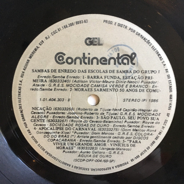 Various : Sambas De Enredo Das Escolas De Samba Do Grupo 1 (LP, Com)