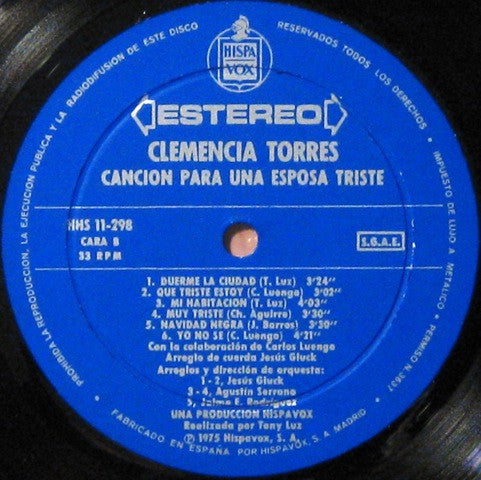 Clemencia Torres : Canción Para Una Esposa Triste (LP, Album)