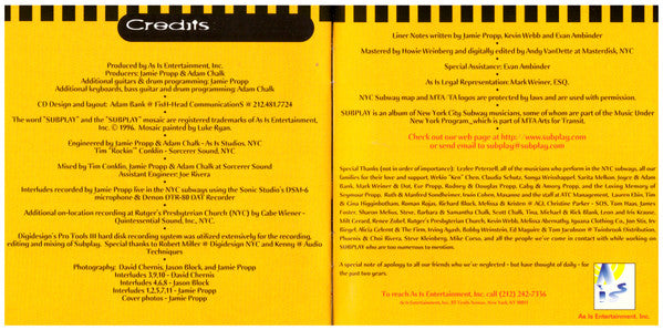Various : Subplay · Subway Musicians Of New York · Recordings From The Subway And Studio (CD)