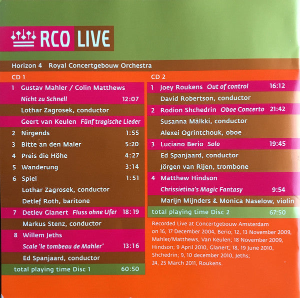 Gustav Mahler, Colin Matthews, Geert van Keulen, Detlev Glanert, Willem Jeths, Joey Roukens, Родион Щедрин, Luciano Berio, Matthew Hindson, Lothar Zagrosek, Markus Stenz, Ed Spanjaard, David Robertson (5), Susanna Mälkki, Detlef Roth, Alexei Ogrintchouk,  : Horizon 4 (2xSACD, Hybrid, Multichannel, Album)