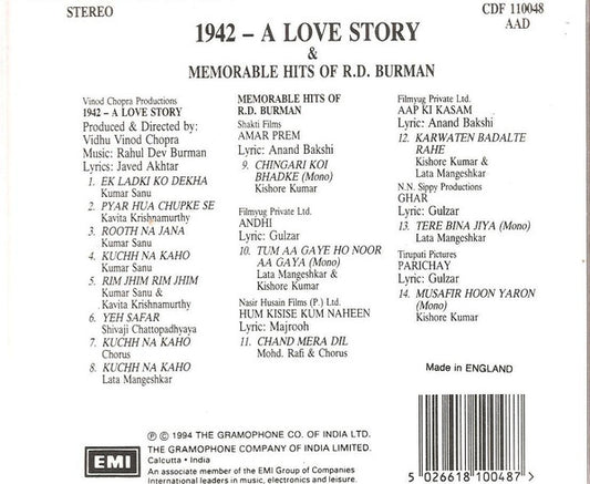 R. D. Burman : 1942 A Love Story & Memorable Hits Of R.D. Burman (CD, Comp, Mono)