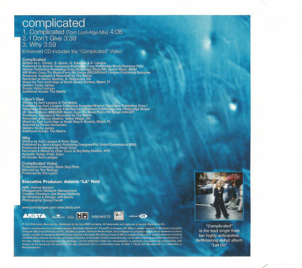 Avril Lavigne : Complicated (CD, Single, Enh)