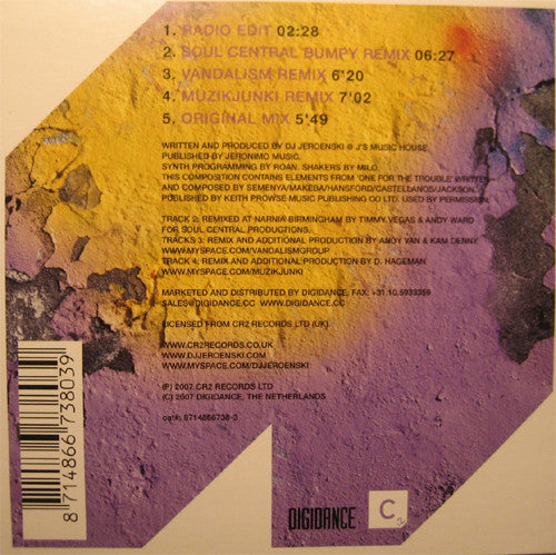 DJ Jeroenski : Back Once Again (Renegade Master 2007) (CD, Single)