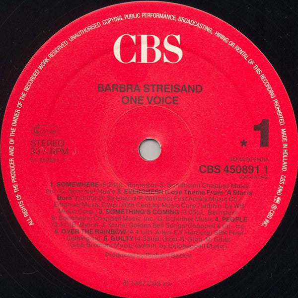 Barbra Streisand : One Voice (LP, Album)