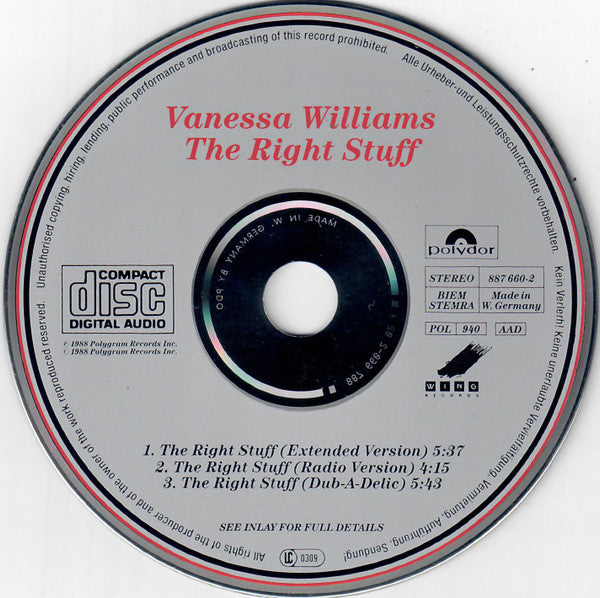 Vanessa Williams : The Right Stuff (CD, Maxi)