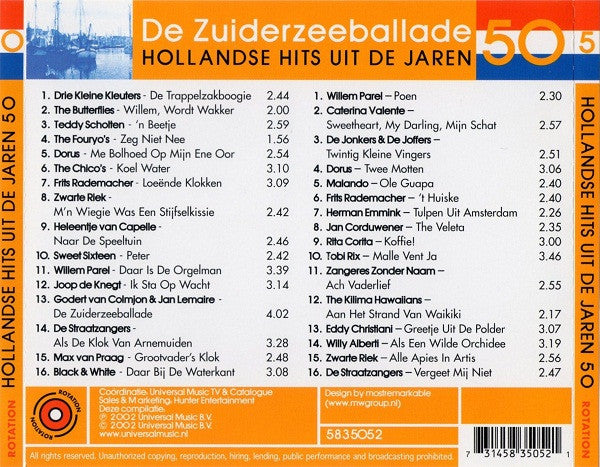 Various : De Zuiderzeeballade - Hollandse Hits Uit De Jaren 50 (2xCD, Comp)