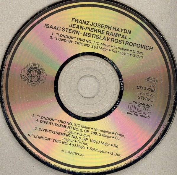 Joseph Haydn - Jean-Pierre Rampal, Isaac Stern, Mstislav Rostropovich : "London" Trios, Nos 1-4, Divertissements, Op. 100, Nos. 2 & 6 (CD, Album, RE)