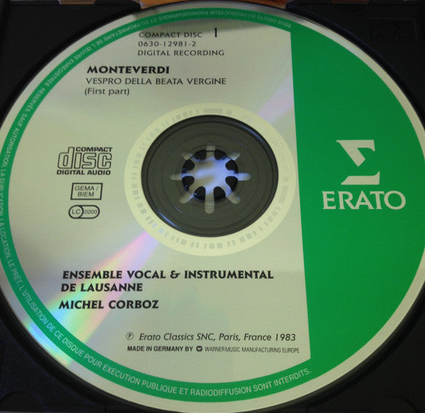 Claudio Monteverdi / Ensemble Vocal Et Instrumental De Lausanne, English Bach Festival Baroque Orchestra, Les Sacqueboutiers De Toulouse, Michel Corboz : Vespro Della Beata Vergine (2xCD, Album, RE)