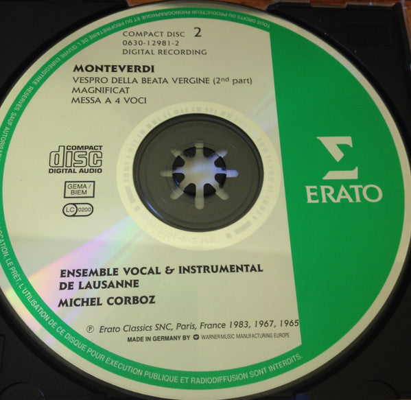 Claudio Monteverdi / Ensemble Vocal Et Instrumental De Lausanne, English Bach Festival Baroque Orchestra, Les Sacqueboutiers De Toulouse, Michel Corboz : Vespro Della Beata Vergine (2xCD, Album, RE)