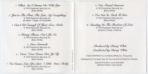 Barry White : Barry White's Greatest Hits (CD, Comp, RE, PRS)