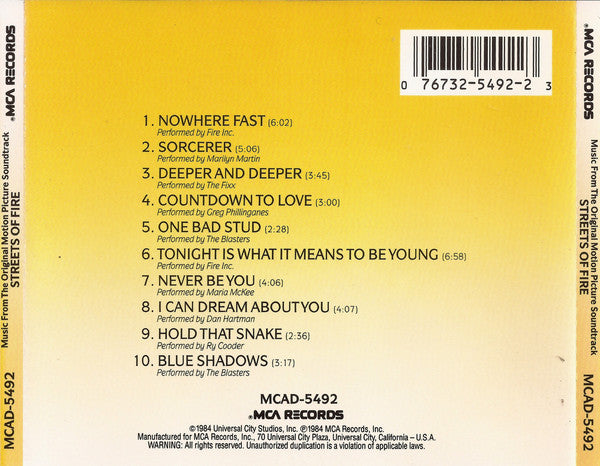 Various : Streets Of Fire - Music From The Original Motion Picture Soundtrack (CD, Album, RE)