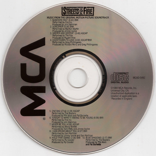 Various : Streets Of Fire - Music From The Original Motion Picture Soundtrack (CD, Album, RE)